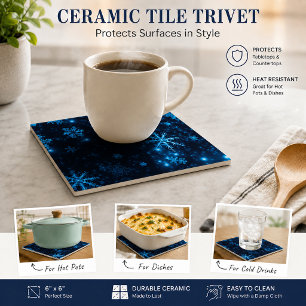 Deep Blue & Bright Snowflakes Keramik Tile Fliese
