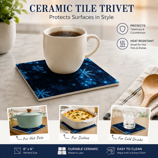 Deep Blue & Bright Snowflakes Keramik Tile Fliese (Deep Blue & Bright Snowflakes Ceramic Tile)