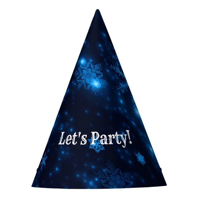 Deep Blue & Bright Snowflakes Party Hat Partyhütchen (Vorderseite)