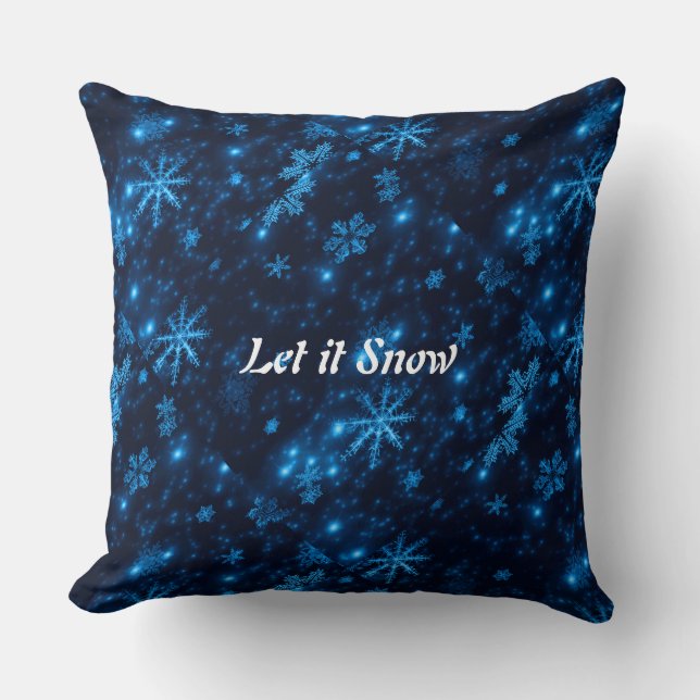 Deep Blue & Bright Snowflakes Square Throw Kissen (Vorderseite)
