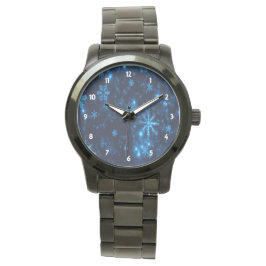 Deep Blue & Bright Snowflakes Unisex Black Watch Armbanduhr
