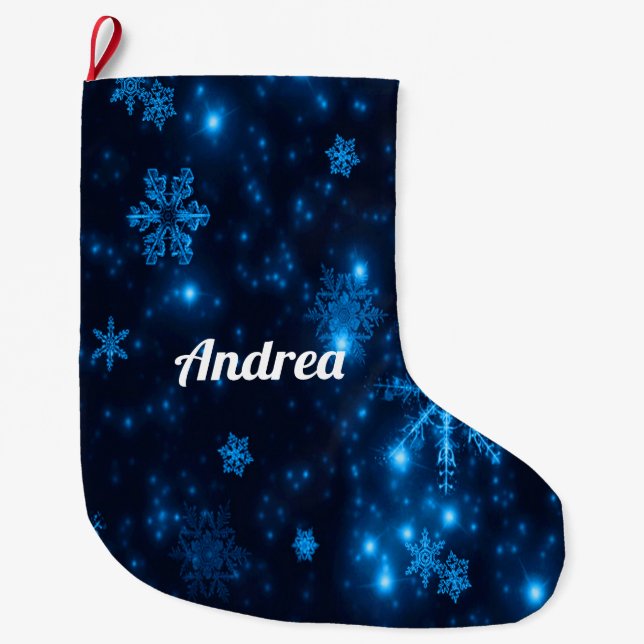 Deep Blue & Bright Snowflakes Weihnachten Strumpf Großer Weihnachtsstrumpf (Vorderseite)