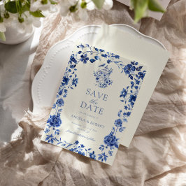Deep Blue Chinoiserie Vintage Blumenhochzeit Save The Date