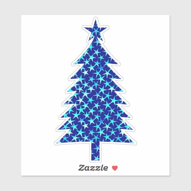 Deep Blue Christmas Tree mit Sternen Aufkleber (Blatt)