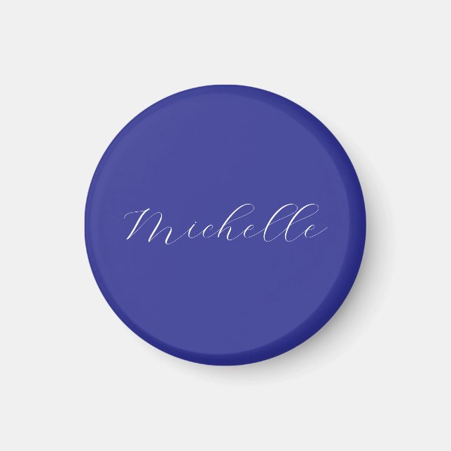 Deep Blue Color Schlicht Moderne Namenskalligraphi Magnet (Vorne)