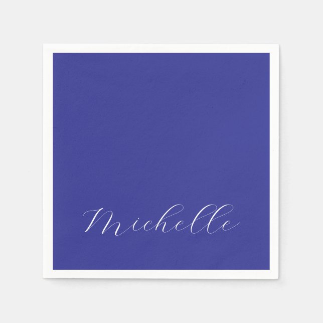 Deep Blue Color Schlicht Moderne Namenskalligraphi Serviette (Vorderseite)