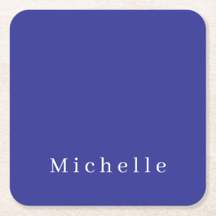 Deep Blue Color Schlicht Moderner Name Minimalisti Rechteckiger Pappuntersetzer