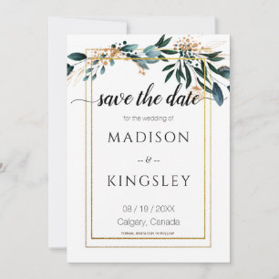 Deep Blue Floral Elegant Wedding Carte de date de 