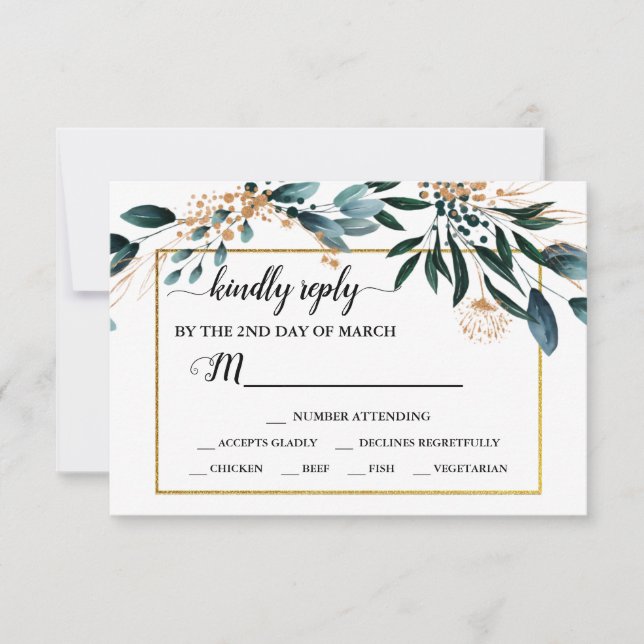 Deep Blue Floral Elegante Hochzeit im Herbst RSVP Karte (Vorderseite)