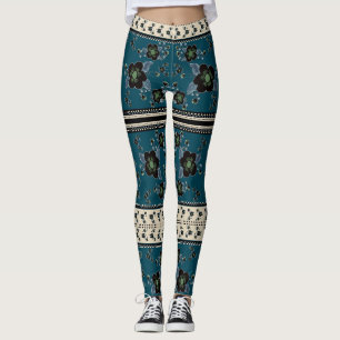 Deep Blue Flower Leggings