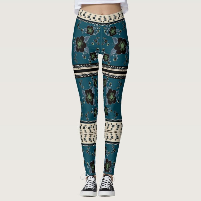 Deep Blue Flower Leggings (Vorderseite)