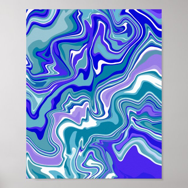 Deep Blue Fluid Abstrakt Art Poster (Vorne)