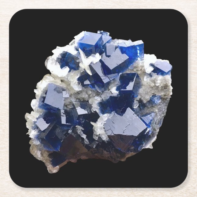 Deep Blue Fluorite Crystal & Flake Calcite Rechteckiger Pappuntersetzer (Vorderseite)