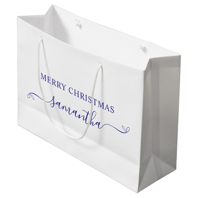 Deep Blue Frohe Weihnachten Niedlich Bow Signature Große Geschenktüte (Vorderseite Schrägansicht)