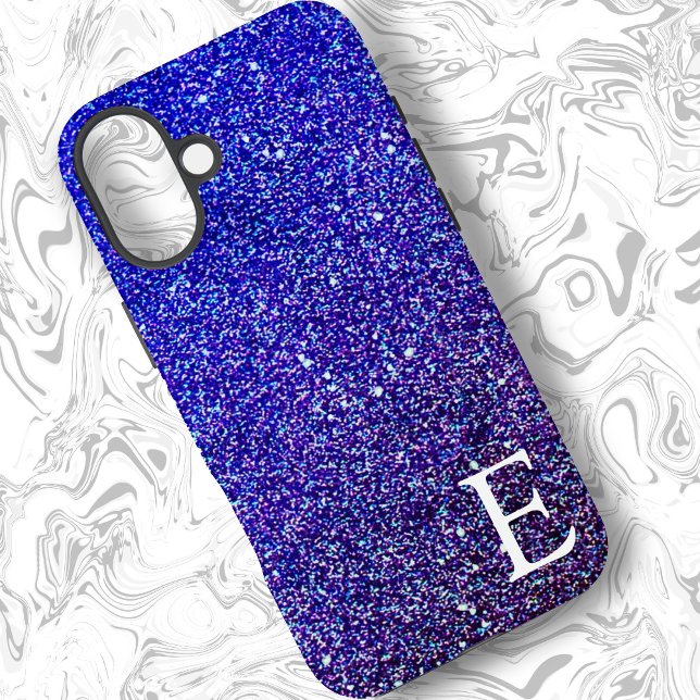 Deep Blue Girly Printed Glitzer Stilvoll und Niedl iPhone 16 Plus Hülle (Von Creator hochgeladen)