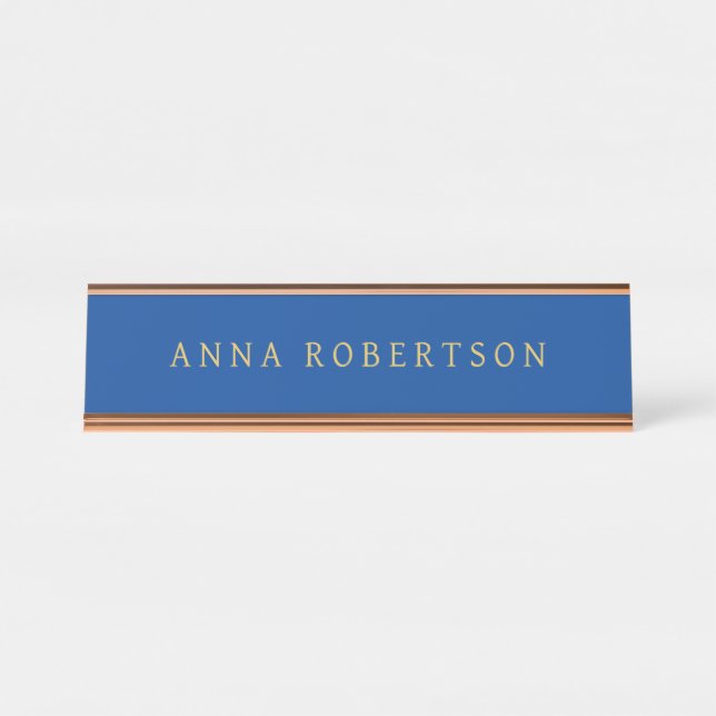 Deep Blue Gold Beruflich Trendy Minimalistisch Chi Schreibtischnamensplakette (Vorderseite )