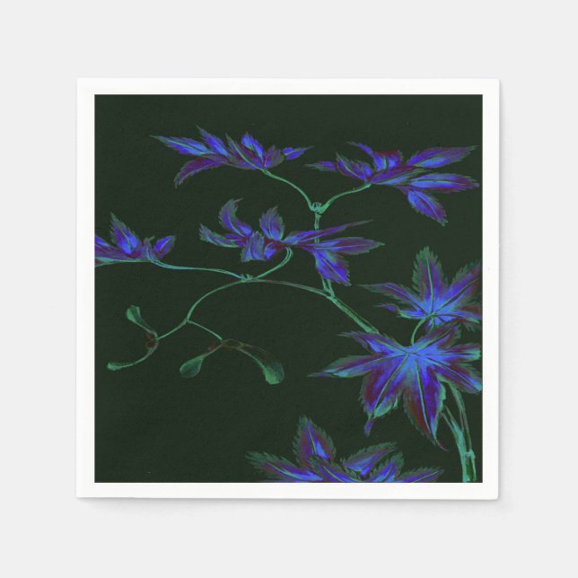 Deep Blue & Green Japan Floral Paper Napkins Serviette (Vorderseite)