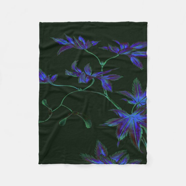 Deep Blue & Green Japanisch Floral Fleece Blanken (Vorderseite)
