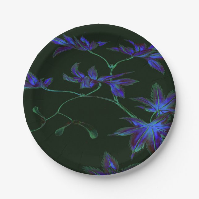 Deep Blue & Green japanische Blumenpapier-Teller Pappteller (Vorderseite)