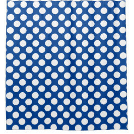 Deep Blue: Grosses weißes Polka Dot Muster Duschvorhang