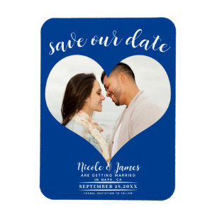 Deep Blue Heart Foto Wedding Save the Date Magnet