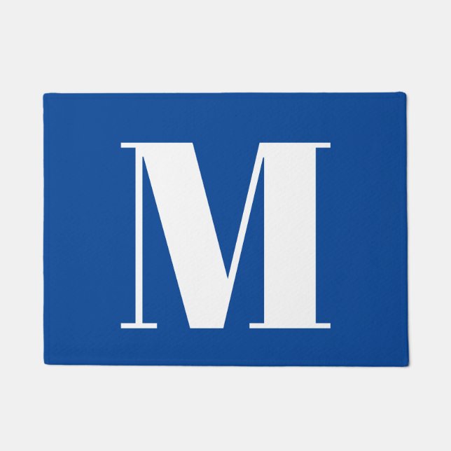 Deep Blue Initial Letter Monogram Modern Stilvoll Fußmatte (Vorderseite)