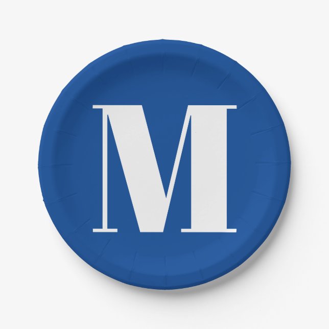 Deep Blue Initial Letter Monogram Modern Stilvoll Pappteller (Vorderseite)