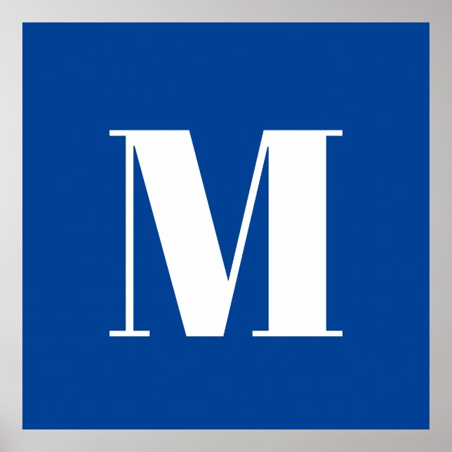 Deep Blue Initial Letter Monogram Modern Stilvoll Poster (Vorne)