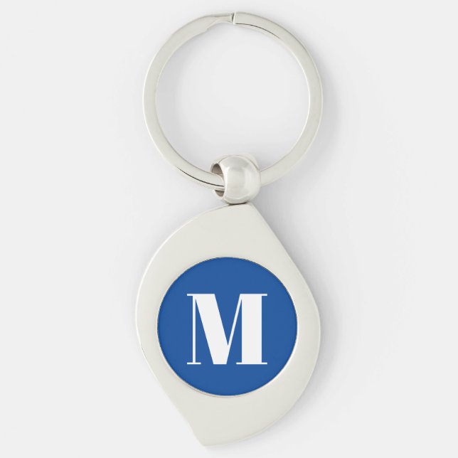Deep Blue Initial Letter Monogram Modern Stilvoll Schlüsselanhänger (Vorderseite)
