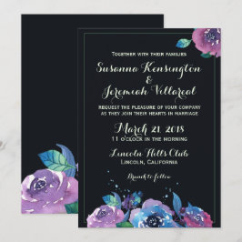Deep Blue Lila Moody Floral Wedding Einladung