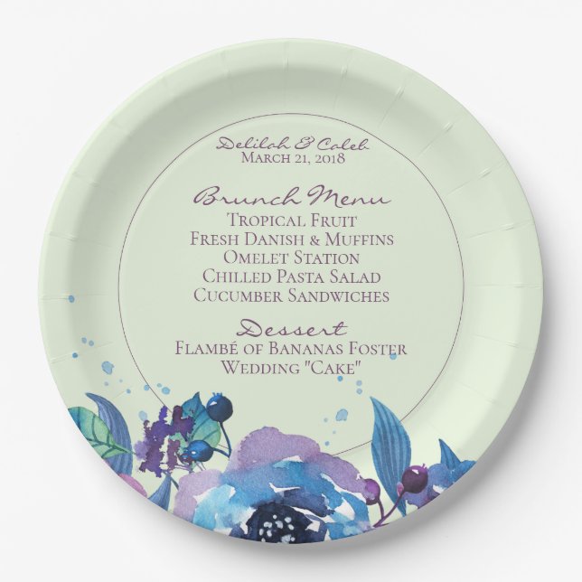 Deep Blue Lila Moody Twilight Floral Wedding Pappteller (Vorderseite)