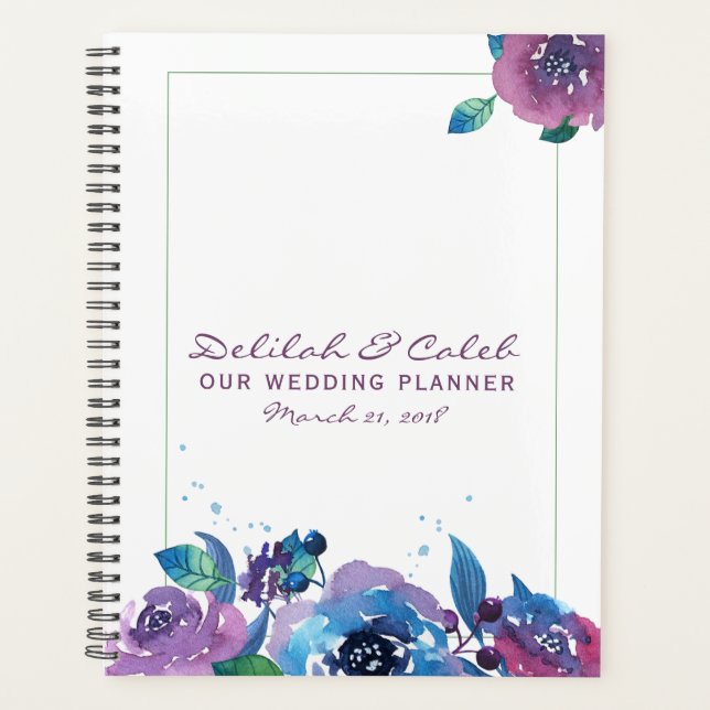 Deep Blue Lila Moody Twilight Floral Wedding Planer (Vorderseite)