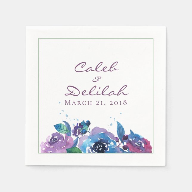 Deep Blue Lila Moody Twilight Floral Wedding Serviette (Vorderseite)