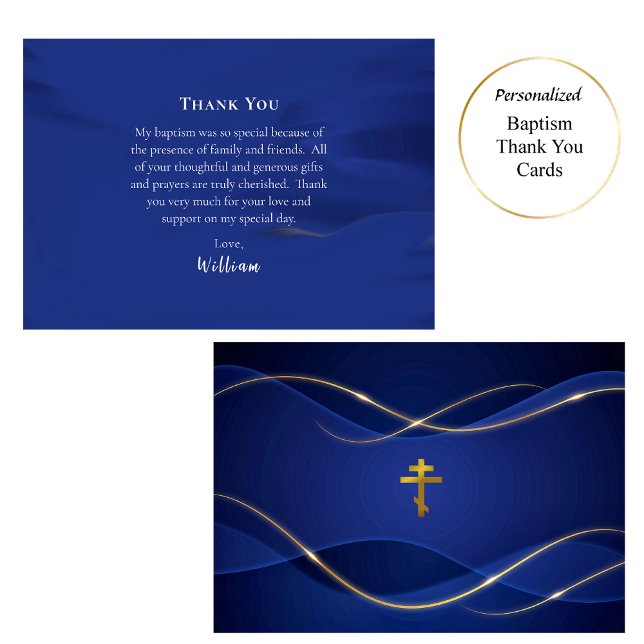 Deep Blue Metallic Gold Orthodox Christian Baptism Dankeskarte (Von Creator hochgeladen)
