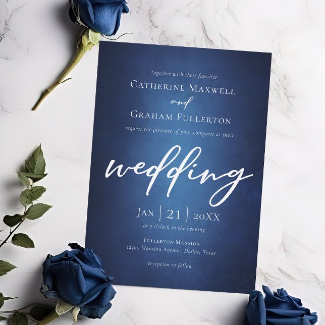 Deep Blue Minimalistisch Typografy Lakeside Weddin Einladung (Von Creator hochgeladen)