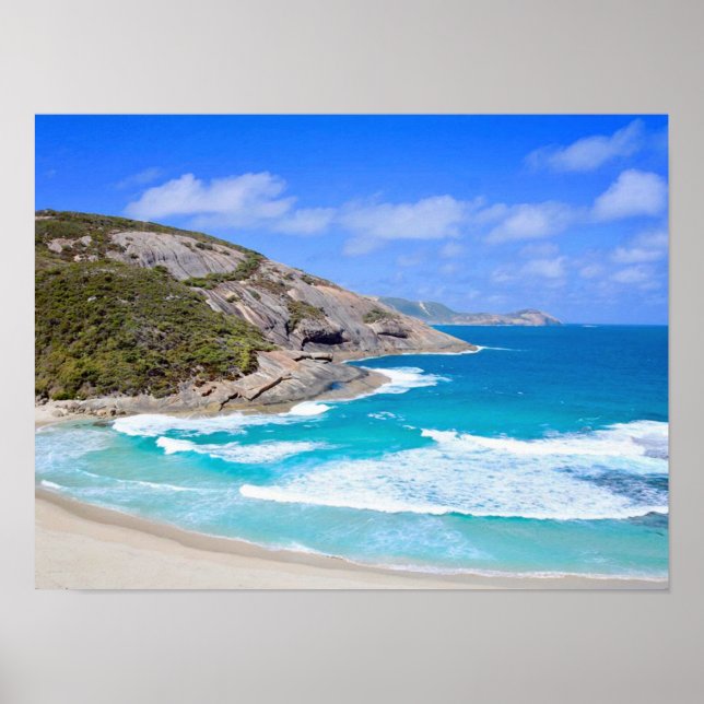 Deep Blue Ocean Gentle Waves Rocks Fotografie Poster (Vorne)