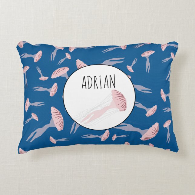 Deep Blue Ocean Jellyfish Pattern Individuelle Nam Dekokissen (Vorderseite)