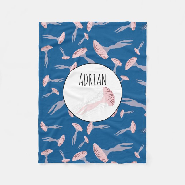 Deep Blue Ocean Jellyfish Pattern Individuelle Nam Fleecedecke (Vorderseite)