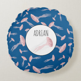 Deep Blue Ocean Jellyfish Pattern Individuelle Nam Rundes Kissen