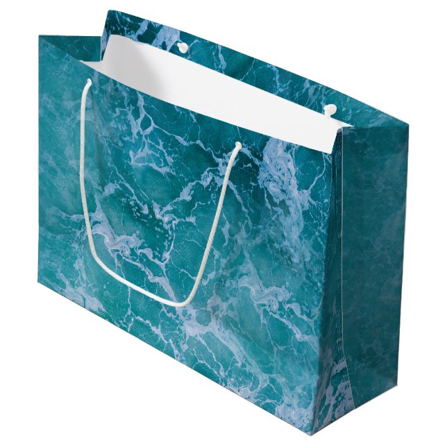 Deep Blue Ocean Waves Beach Große Geschenktüte (Vorderseite Schrägansicht)