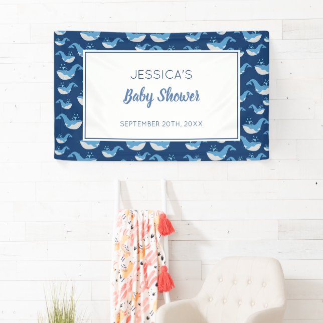 Deep Blue Ocean Whale Baby Boy Baby Dusche Banner (Insitu)