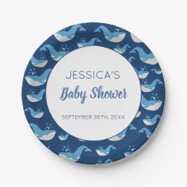 Deep Blue Ocean Whale Baby Boy Baby Dusche Pappteller