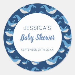 Deep Blue Ocean Whale Baby Boy Baby Dusche Runder Aufkleber