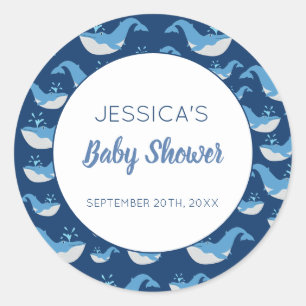 Deep Blue Ocean Whale Baby Boy Baby Dusche Runder Aufkleber
