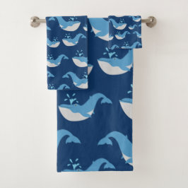 Deep Blue Ocean Whale Muster Badhandtuch Set