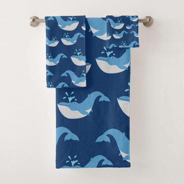 Deep Blue Ocean Whale Muster Badhandtuch Set (Insitu)