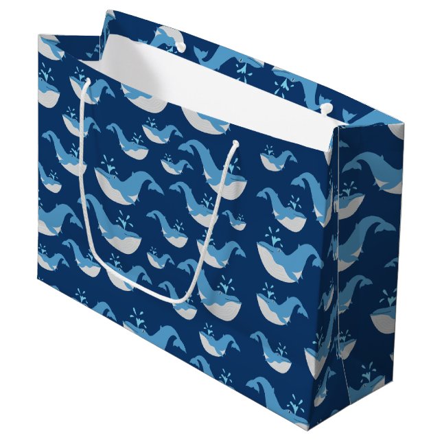 Deep Blue Ocean Whale Muster Große Geschenktüte (Vorderseite Schrägansicht)
