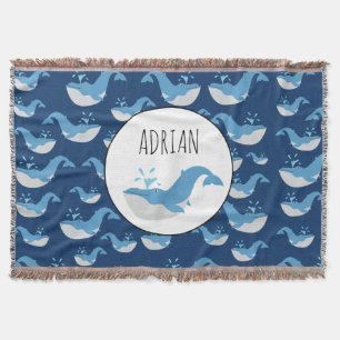 Deep Blue Ocean Whale Muster Individuelle Name Decke