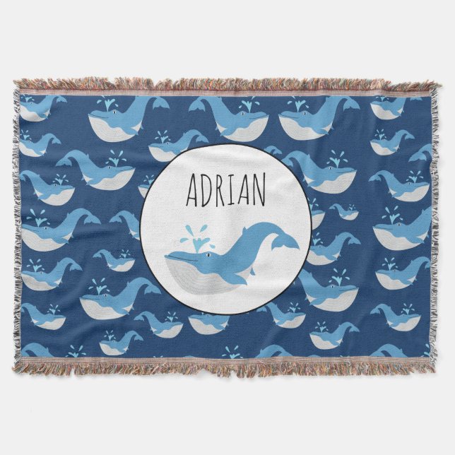 Deep Blue Ocean Whale Muster Individuelle Name Decke (Vorderseite)