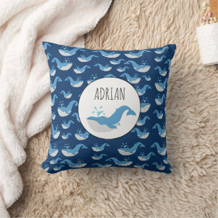 Deep Blue Ocean Whale Muster Individuelle Name Kissen